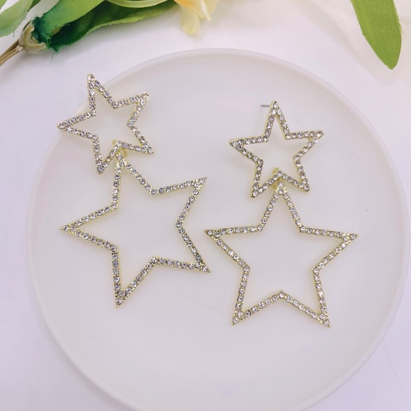 Starbright Gold Double Star Earrings - Picture 2 of 3